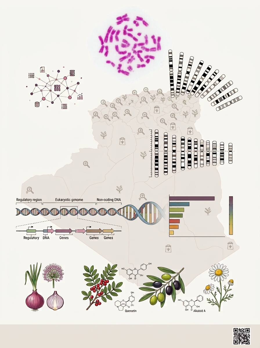 Illustration cytogénétique — chromosomes, génome et flore médicinale algérienne